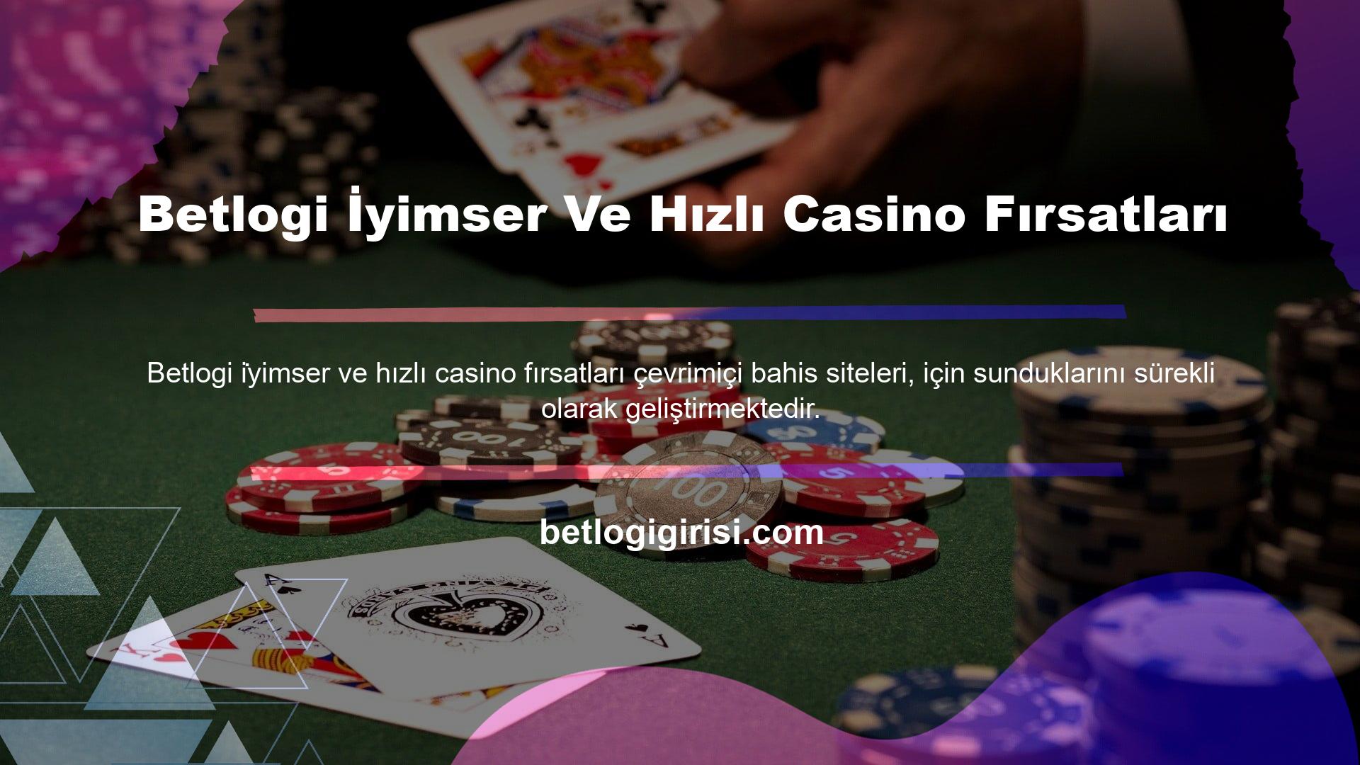 Oyunculara sunulan bahis seçenekleri arasında Betlogi ve Casino Betlogi yanı sıra İndirimli Casino da bulunmaktadır